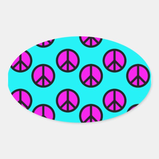 Groovy Teen Hippie Blauwgroen en Paarse vredessign Ovale Sticker (Voorkant)