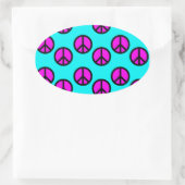 Groovy Teen Hippie Blauwgroen en Paarse vredessign Ovale Sticker (Tas)