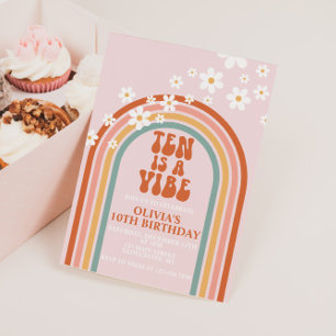Groovy Ten is een Vibe daisy regenboog 10E verjaar Kaart