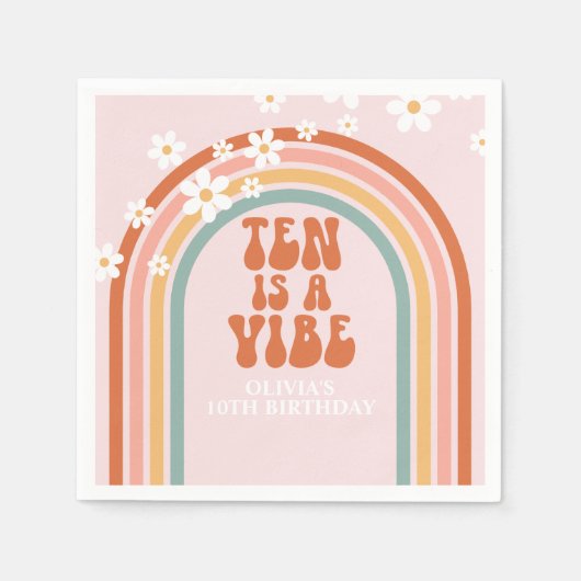 Groovy Ten is een vibe daisy regenboog 10e verjaar Servet (Voorkant)