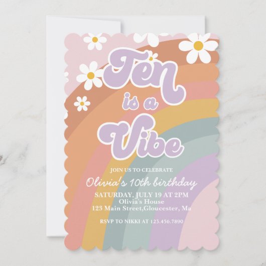 Groovy Ten is een vibe Retro Rainbow 10th Birthday Kaart (Voorkant)