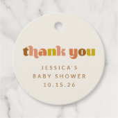 Groovy Terracotta Peach Retro Custom Baby shower Bedankjes Labels (Voorkant)