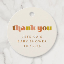 Groovy Terracotta Peach Retro Custom Baby shower Bedankjes Labels