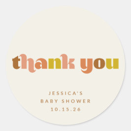 Groovy Terracotta Peach Retro Custom Baby shower Ronde Sticker