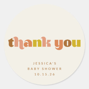Groovy Terracotta Peach Retro Custom Baby shower Ronde Sticker