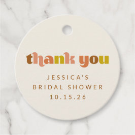 Groovy Terracotta Peach Retro Text Custom Shower Bedankjes Labels