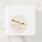 Groovy Terracotta Peach Retro Text Custom Shower Bedankjes Labels (In situ)