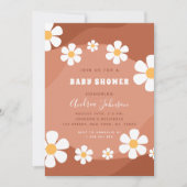 Groovy Terracotta Retro Boho Daisy Baby shower Kaart (Voorkant)