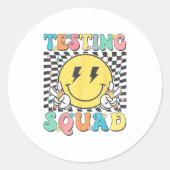 Groovy Test Day Testing Squad Motivation Teacher S Ronde Sticker (Voorkant)