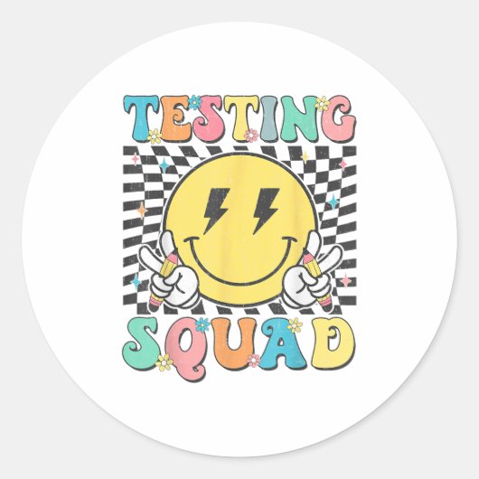 Groovy Test Day Testing Squad Motivation Teacher S Ronde Sticker (Voorkant)
