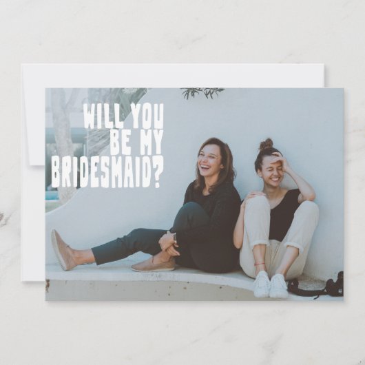 Groovy Text Overlay Bridesmaid Photo proposal Kaar Kaart (Voorkant)