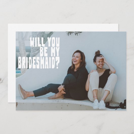 Groovy Text Overlay Bridesmaid Photo proposal Kaar Kaart (Voorkant / Achterkant)