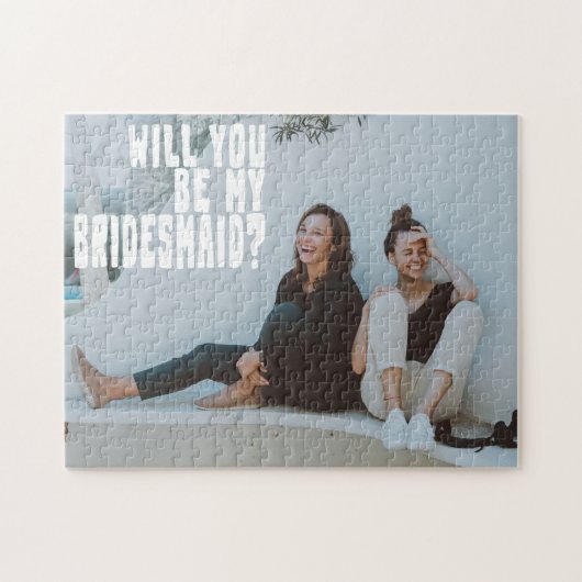 Groovy Text Overlay Bridesmaid Photo proposal Kaar Legpuzzel (Horizontaal)