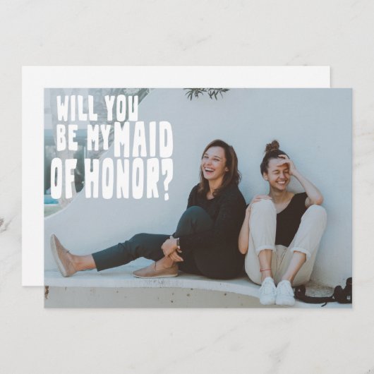 Groovy Text Overlay Maid Honor Photo proposal Kaar Kaart (Voorkant / Achterkant)