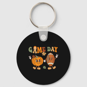 Groovy Thanksgiving Game Day Pumpkin Footbyll Hall Sleutelhanger