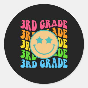 Groovy Third Grade Vibes Face Retro Teachers Back Ronde Sticker