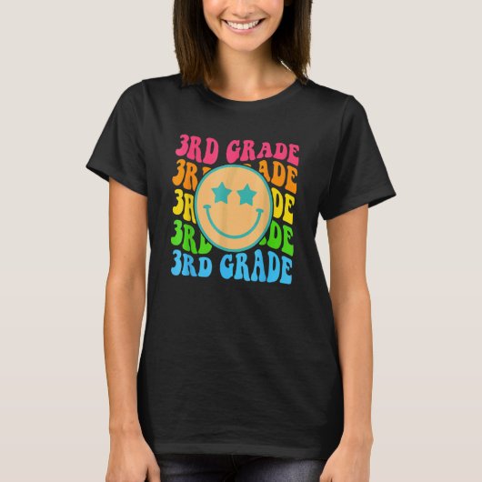 Groovy Third Grade Vibes Face Retro Teachers Back T-shirt (Voorkant)