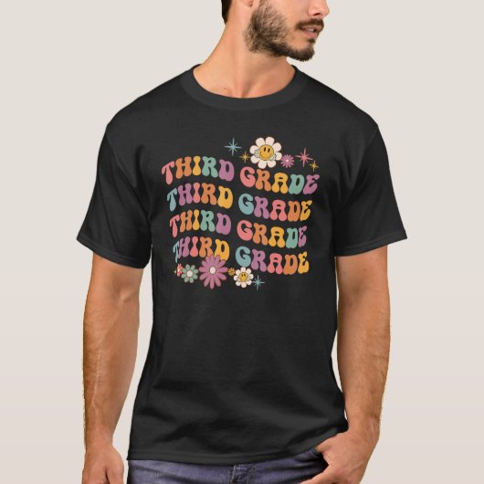 Groovy Third Grade Vibes Retro Kids Teachers Back  T-shirt (Voorkant)