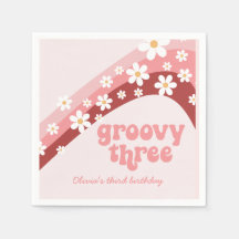 Groovy Three 3e verjaardag roze papieren servet