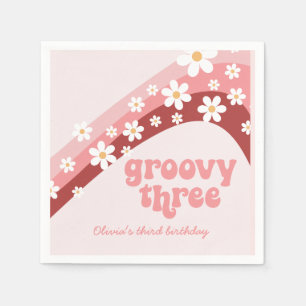 Groovy Three 3e verjaardag roze papieren servet