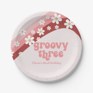 Groovy Three 3e Verjaardag Roze Papieren Servet Bordje