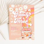 Groovy THREE Pink Peach Daisy Hippie Verjaardag Kaart