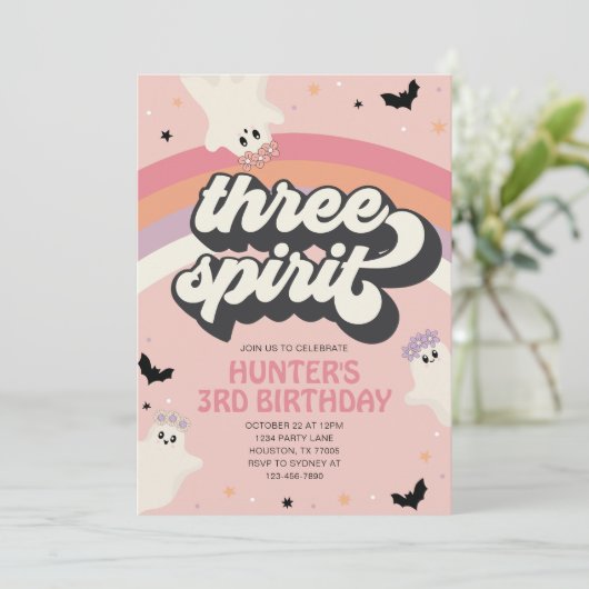 Groovy Three Spirit Girl 3e verjaardag Halloween Kaart (Staand voorkant)