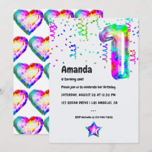 Groovy Tie Dye Balloon 1e verjaardag Kaart