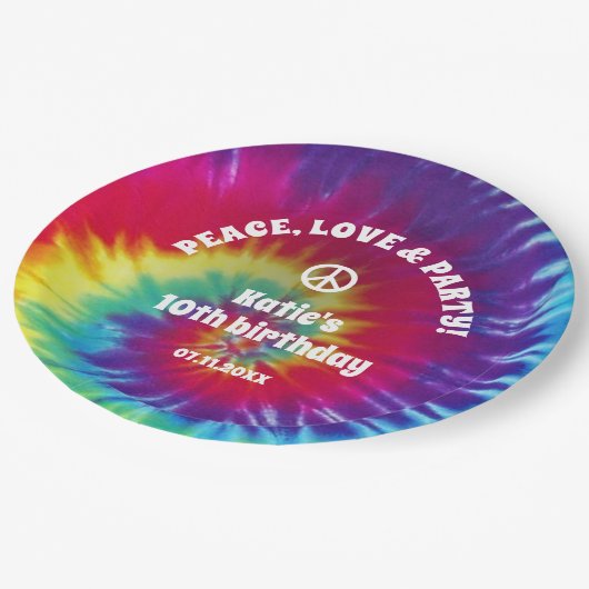 Groovy Tie Dye Hippie Party Papieren Bordje (Gekanteld)