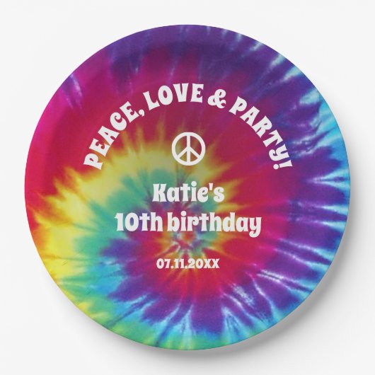 Groovy Tie Dye Hippie Party Papieren Bordje (Voorkant)