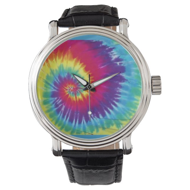 Groovy Tie Dye Leather Watch Horloge (Voorkant)