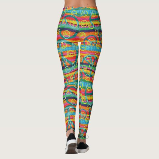 Groovy Tie Dye Peace Signs Leggings (Achterkant)