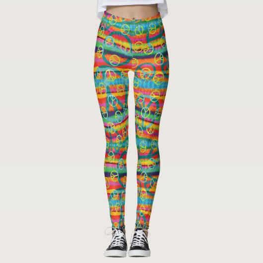 Groovy Tie Dye Peace Signs Leggings (Voorkant)