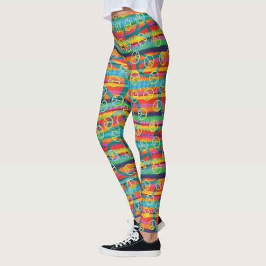 Groovy Tie Dye Peace Signs Leggings (Links)