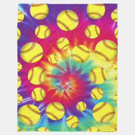 Groovy Tie Dye Softball Throw Blanket Fleece Deken