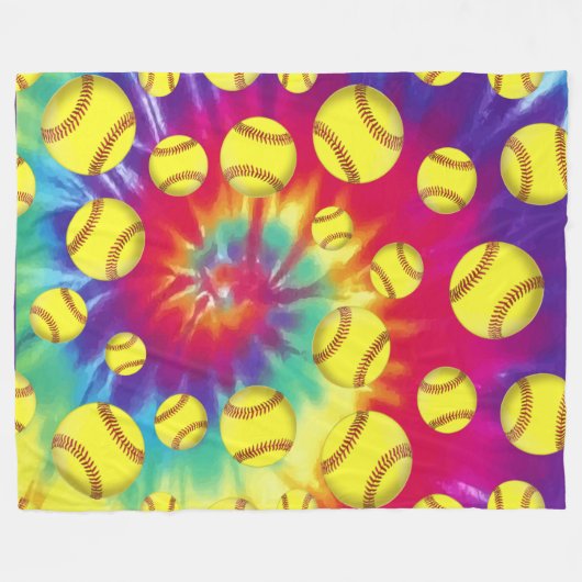 Groovy Tie Dye Softball Throw Blanket Fleece Deken (Voorkant (Horizontaal))