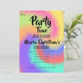 Groovy Tie‑Dye Verjaardagsfeest Uitnodiging (Staand voorkant)