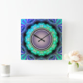 Groovy Time Aqua Green Paarse Wall Clock Vierkante Klok (Huis)