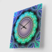 Groovy Time Aqua Green Paarse Wall Clock Vierkante Klok (Hoek)