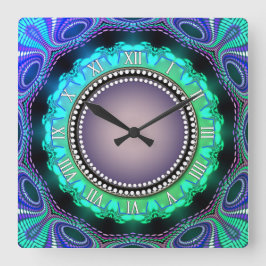 Groovy Time Aqua Green Paarse Wall Clock Vierkante Klok