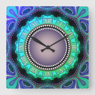 Groovy Time Aqua Green Paarse Wall Clock Vierkante Klok