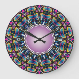 Groovy Time Mushrooms Neon Mandala Grote Klok
