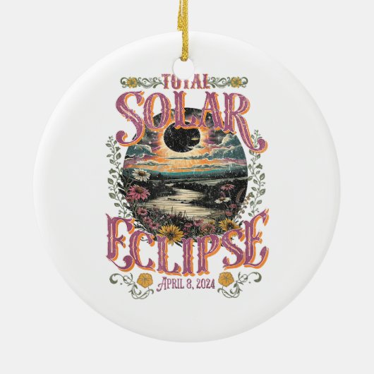 Groovy totale zonsverduistering april 8 2024 sterr keramisch ornament (Achterkant)