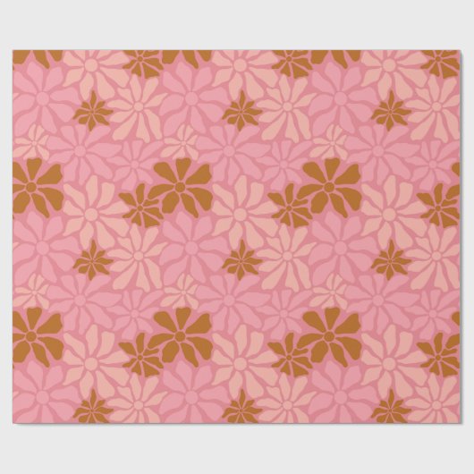 Groovy Trendy Retro Bloemen Terracotta Roze Patroo Cadeaupapier (Vlak)