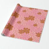 Groovy Trendy Retro Bloemen Terracotta Roze Patroo Cadeaupapier (Uitgerold)