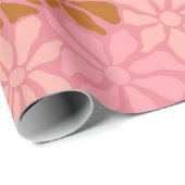 Groovy Trendy Retro Bloemen Terracotta Roze Patroo Cadeaupapier (Rol Hoek)