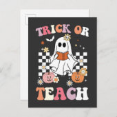 Groovy Trick of Leer Leraar Halloween Ghost Retr Uitnodiging Briefkaart (Voorkant / Achterkant)