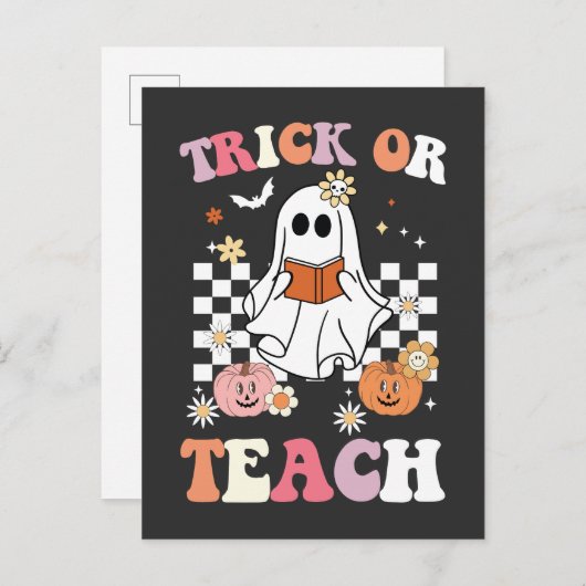Groovy Trick of Leer Leraar Halloween Ghost Retr Uitnodiging Briefkaart (Voorkant / Achterkant)