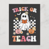 Groovy Trick of Leer Leraar Halloween Ghost Retr Uitnodiging Briefkaart (Voorkant)