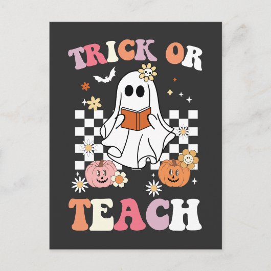 Groovy Trick of Leer Leraar Halloween Ghost Retr Uitnodiging Briefkaart (Voorkant)